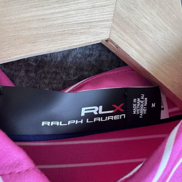 Ralph Lauren RLX Polo Shirt Mens M Pink Striped Golf Performance Athletic Active - Picture 3 of 7